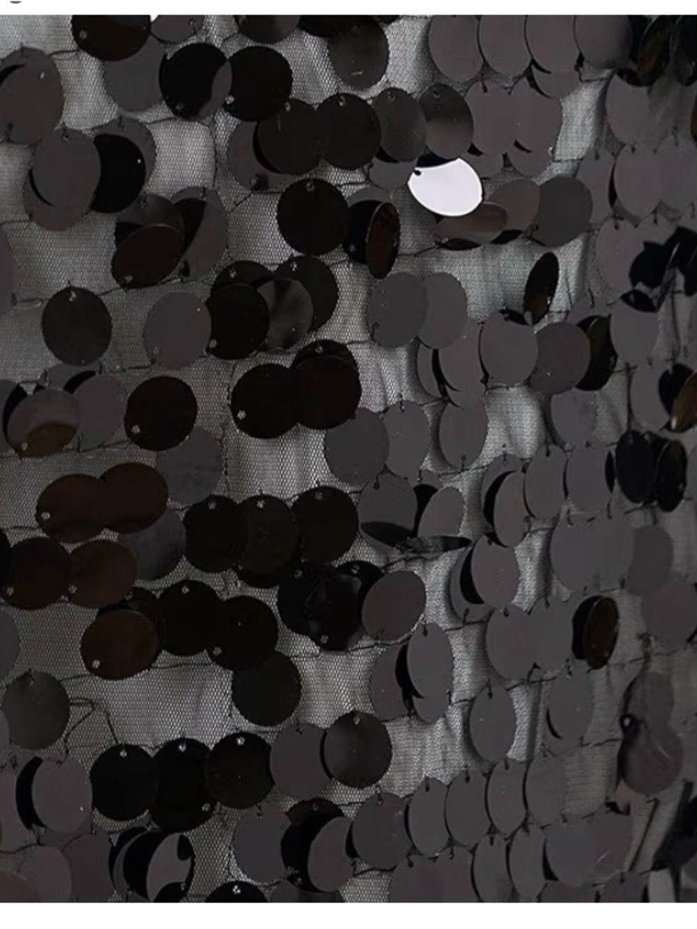 Black Sequin Fabric Panel - Elegant Decor. Measures 84”W x 133”L
